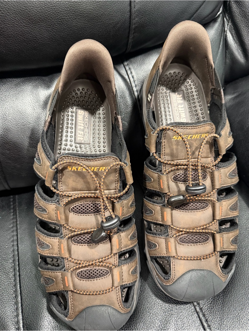 Skechers Brown and Black Men's Closed-Toe Bungee Sandals